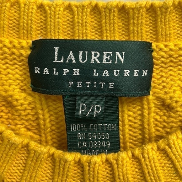 Lauren Ralph Lauren Yellow Crest Women’s Cable Knit Cotton Sweater Size SP - Picture 2 of 6